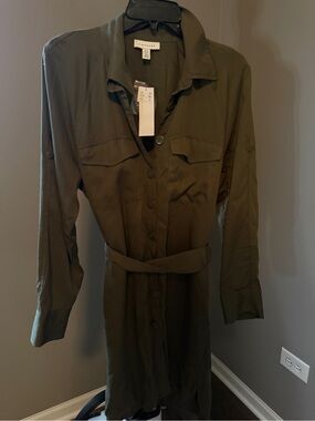 Topshop Olive Green Utility Shirt Dress with Belt